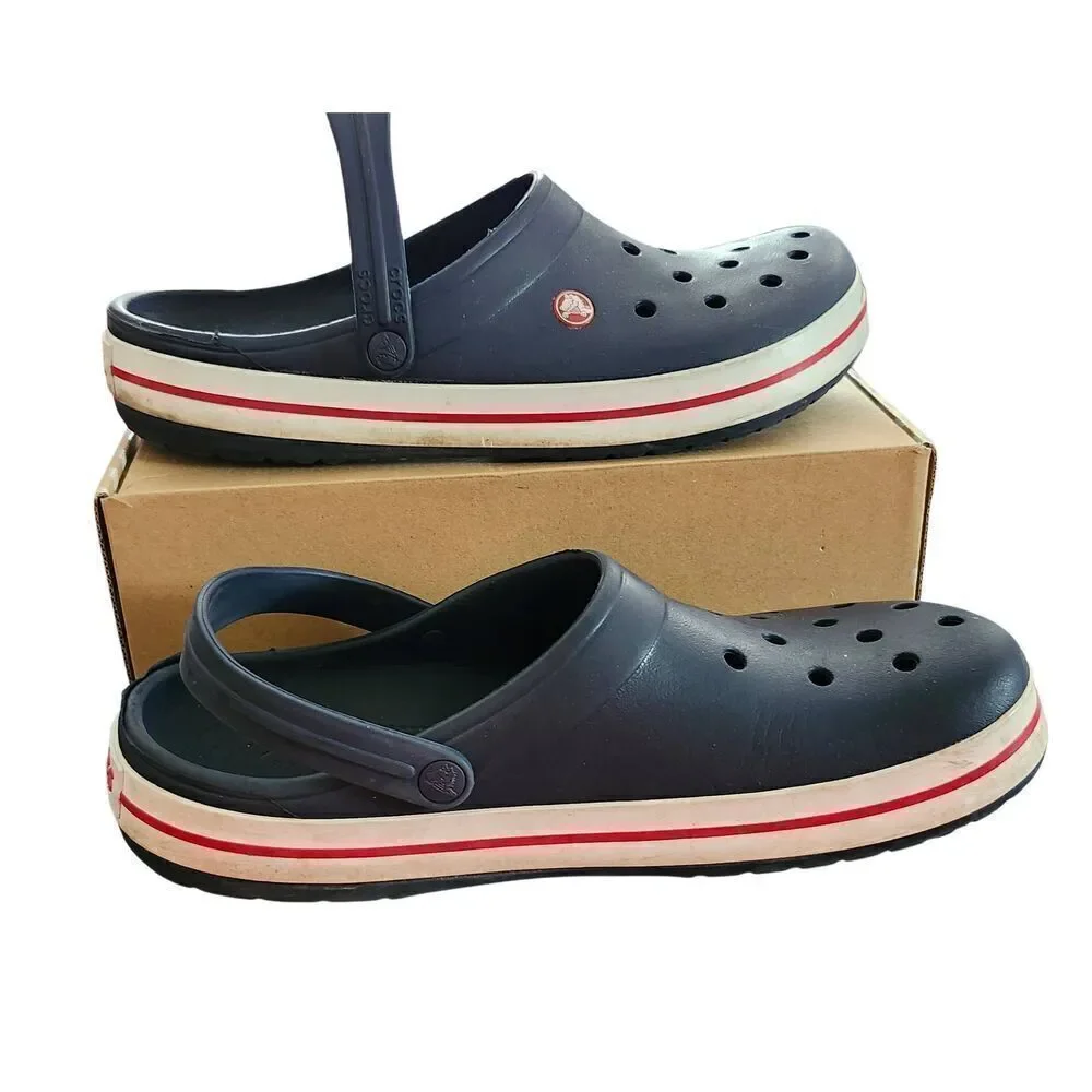 CROCS Iconic Comfort Shoe Blue, Red & White Striped Size 13
